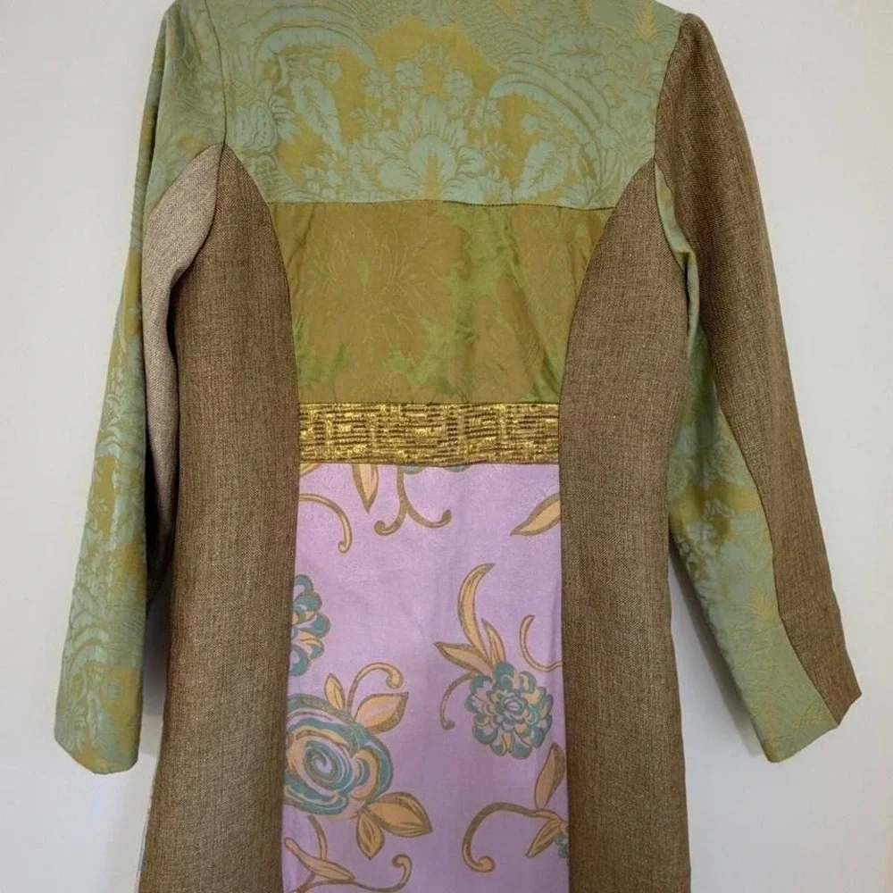 Julia K Boho Chic Long Jacket Sz S Multi Color Patchwork Art to Wear Coat - Picture 4 of 10